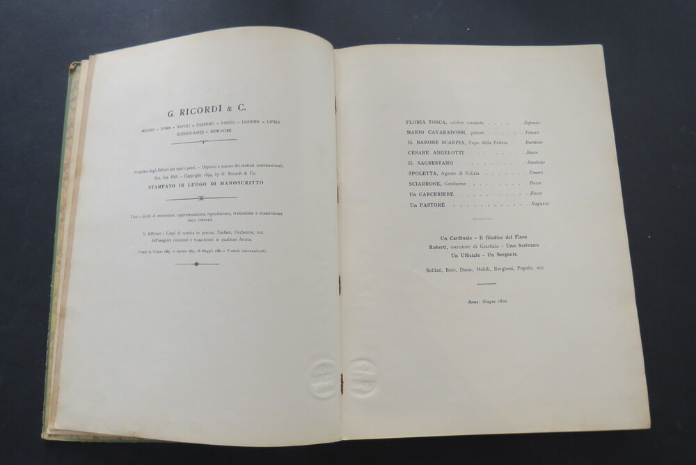 GIACOMO PUCCINI. Tosca. Libretto di V. Sardou - L. Illica - G. Giacosa. Pianoforte solo.