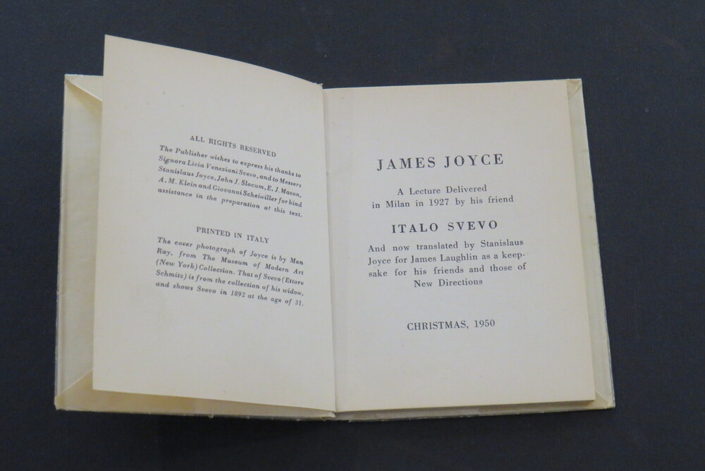 [James JOYCE], Italo SVEVO. James Joyce. A Lecture Delivered in Milan in 1927 by his friend Italo Svevo And now translated by Stanislaus Joyce.