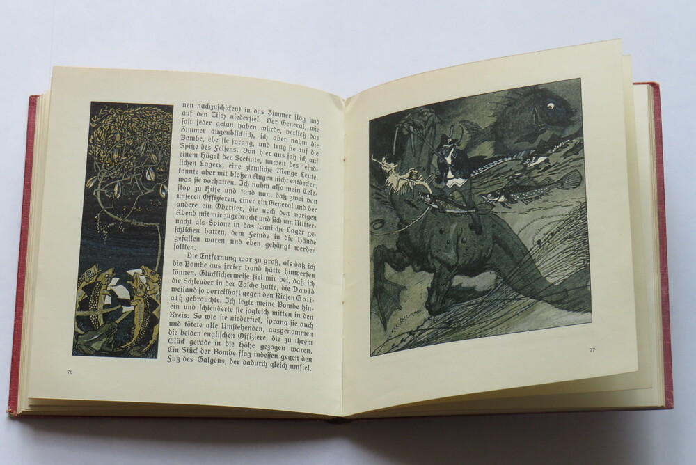 GOTTFRIED AUGUST BURGER. Münchhausen. Reisen und Abenteuer. Fahrten und Abenteuer des Freiherrn von Münchhausen. Deutsch von G. A. Bürger. Bilder und Buchschmuck von Franz Wacik. Text gesichtet von Hans Fraungruber.