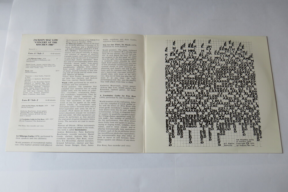(SARENCO). RADIOTAXI 11. Vibrazioni del sonoro. Jackson Mac Low "Concert at The Kitchen 1980".