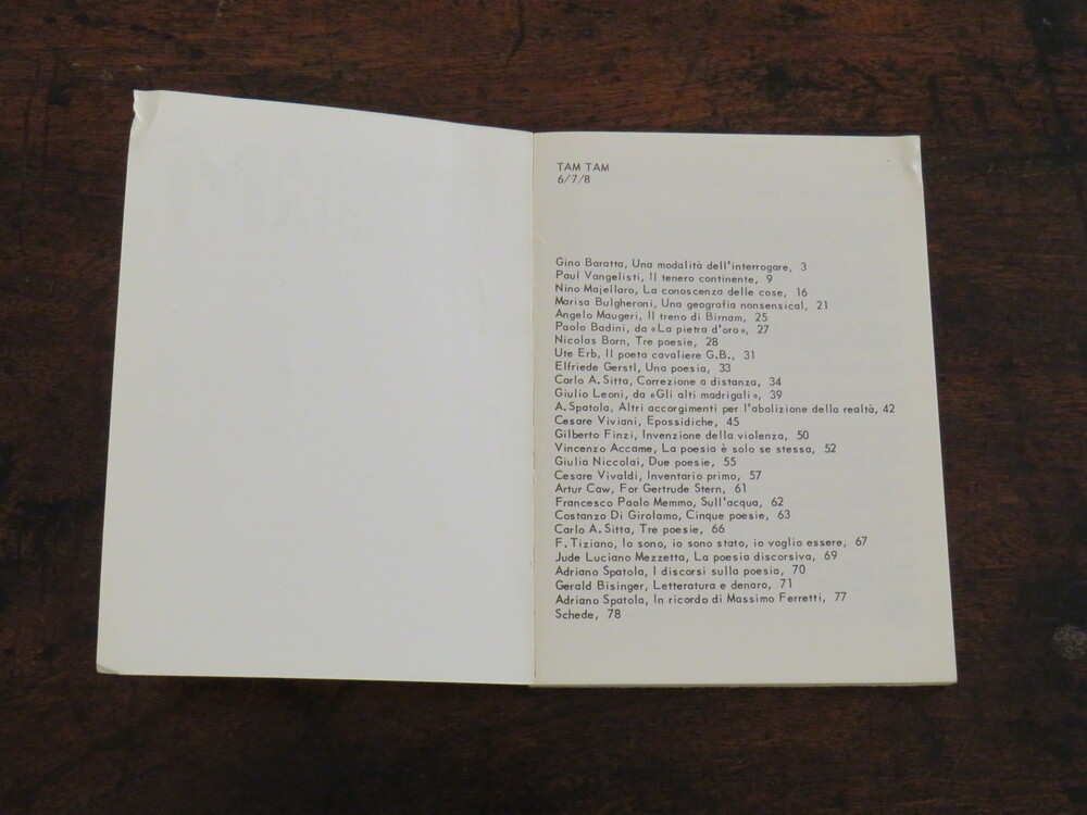 MAURIZIO SPATOLA, GIULIA NICCOLAI. TAM TAM N. 6/7/8. Rivista Trimestrale di Poesia.