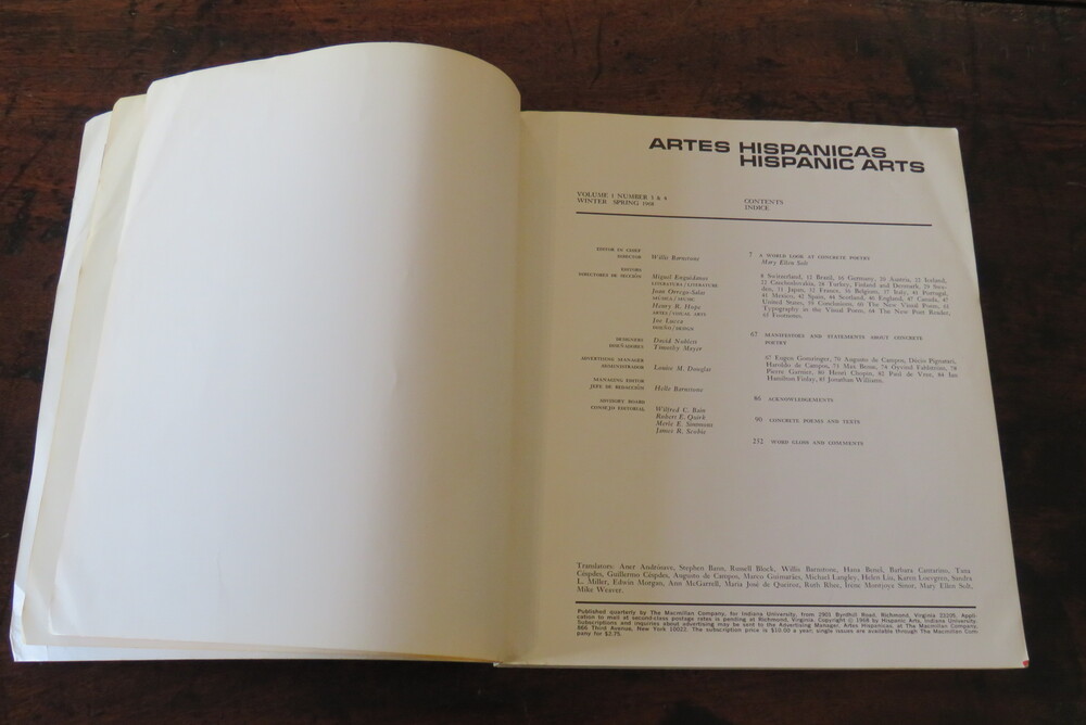 (POESIA CONCRETA). Artes Hispanicas - Hispanic Arts. A Magazine of Literature, Music and Visual Arts – Revista de Literatura, Musica y Artes Visuales.